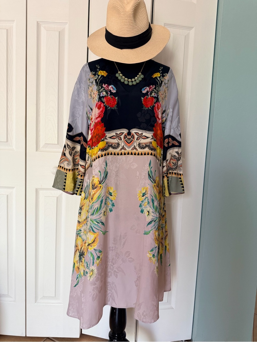 ETRO Silk Blend Midi Dress with Boho Floral Print Made in Italy Size 12 - Picture 5 of 12
